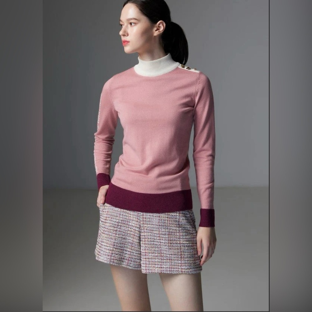 Authentic Origins Wardrobe Pink Ultra Fine Wool Mock Neck Sweater S Luxury Knit